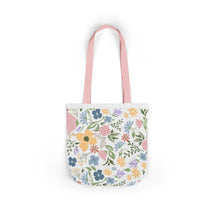 Load image into Gallery viewer, Floral Canvas Tote Bag — Pastel Wildflower Market Bag with Color Strap Options