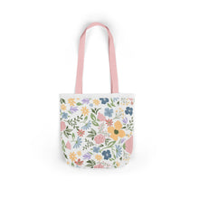 Load image into Gallery viewer, Floral Canvas Tote Bag — Pastel Wildflower Market Bag with Color Strap Options