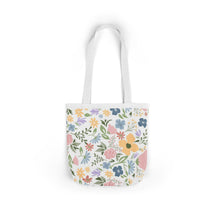 Load image into Gallery viewer, Floral Canvas Tote Bag — Pastel Wildflower Market Bag with Color Strap Options