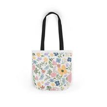 Load image into Gallery viewer, Floral Canvas Tote Bag — Pastel Wildflower Market Bag with Color Strap Options