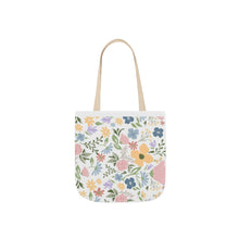 Load image into Gallery viewer, Floral Canvas Tote Bag — Pastel Wildflower Market Bag with Color Strap Options
