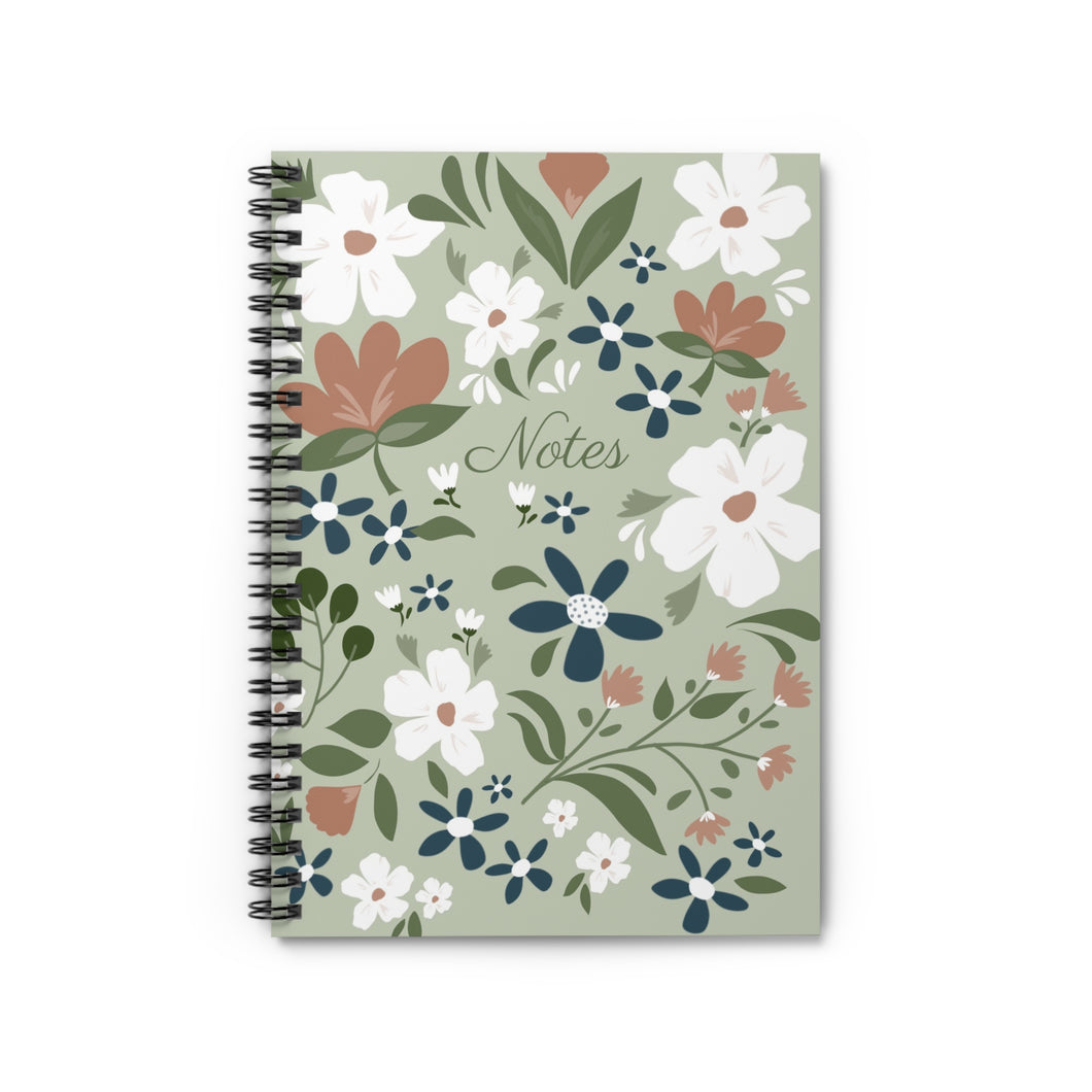 Green Floral Notebook - Lined Paper