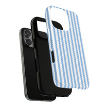 Load image into Gallery viewer, Blue and white scalloped striped phone case.  Tough magnetic case. Durable and stylish with trendy designs.
