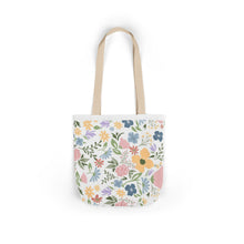 Load image into Gallery viewer, Floral Canvas Tote Bag — Pastel Wildflower Market Bag with Color Strap Options
