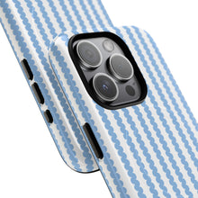 Load image into Gallery viewer, Blue and white scalloped striped phone case.  Tough magnetic case. Durable and stylish with trendy designs.
