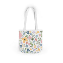 Load image into Gallery viewer, Floral Canvas Tote Bag — Pastel Wildflower Market Bag with Color Strap Options
