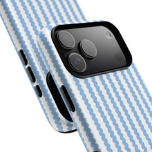 Load image into Gallery viewer, Blue and white scalloped striped phone case.  Tough magnetic case. Durable and stylish with trendy designs.
