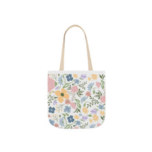 Load image into Gallery viewer, Floral Canvas Tote Bag — Pastel Wildflower Market Bag with Color Strap Options
