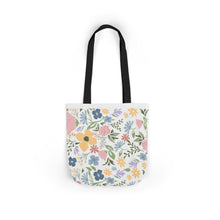 Load image into Gallery viewer, Floral Canvas Tote Bag — Pastel Wildflower Market Bag with Color Strap Options
