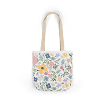 Load image into Gallery viewer, Floral Canvas Tote Bag — Pastel Wildflower Market Bag with Color Strap Options
