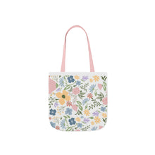 Load image into Gallery viewer, Floral Canvas Tote Bag — Pastel Wildflower Market Bag with Color Strap Options
