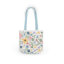 Load image into Gallery viewer, Floral Canvas Tote Bag — Pastel Wildflower Market Bag with Color Strap Options

