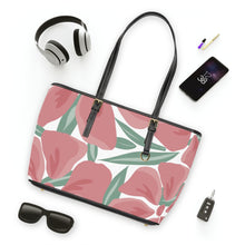 Load image into Gallery viewer, Floral Pink Tote Bag – Large PU Leather Shoulder Tote with Rose Petal Print
