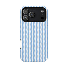 Load image into Gallery viewer, Blue and white scalloped striped phone case.  Tough magnetic case. Durable and stylish with trendy designs.
