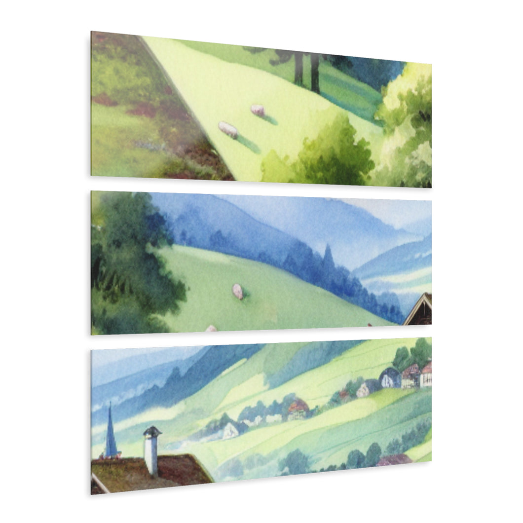 Acrylic Prints - 3 Panel Mountain View Painting of Switzerland.